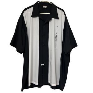 Lucky Paradise 4X Shirt B&W Embroidered Fleur De Lis Diamonds Paneled Bowling US